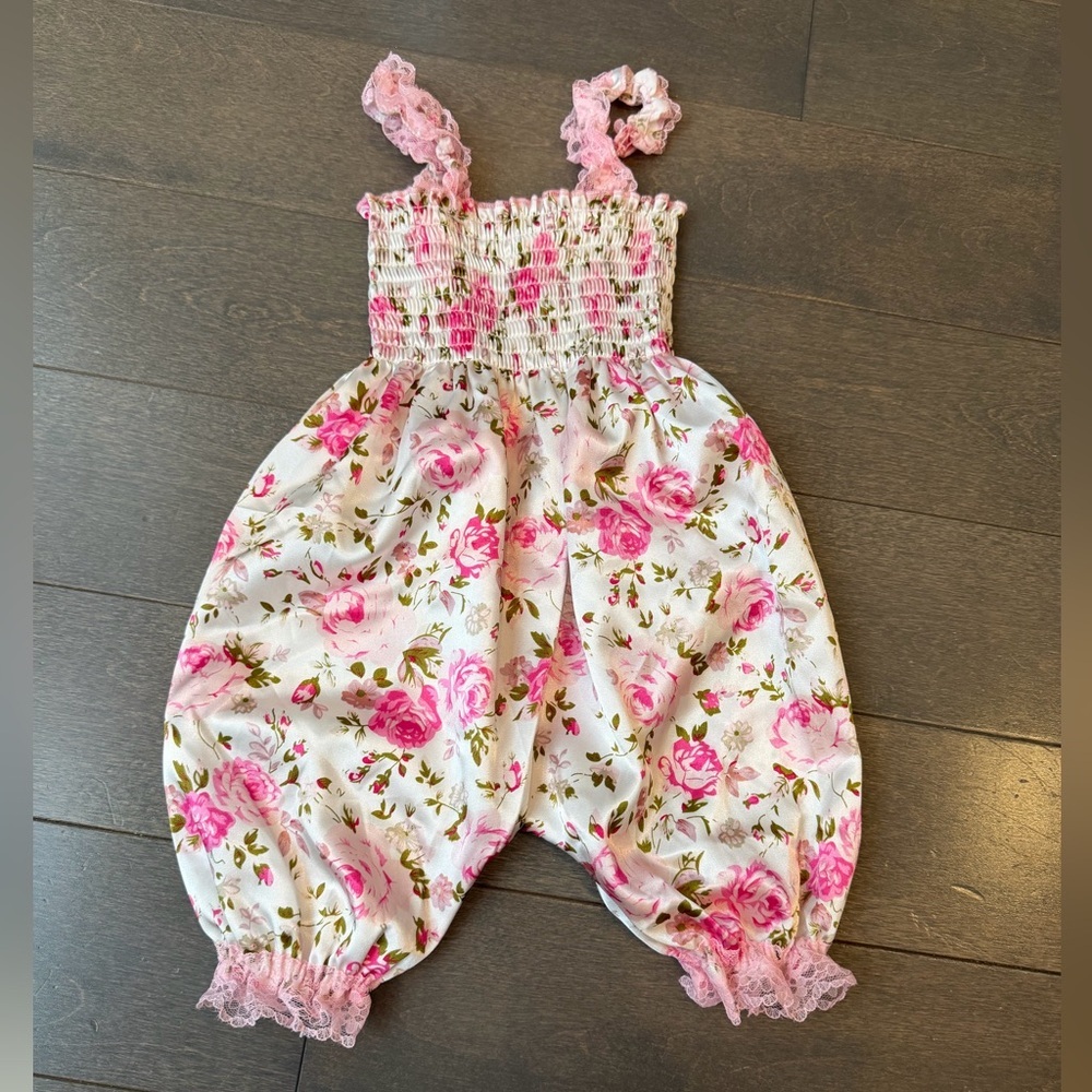 NWOT Pink Floral Smocked Romper for Kids